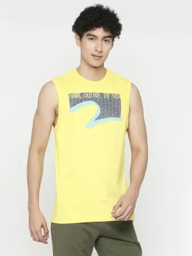 Spykar Men Bright Yellow Cotton Slim Fit Sleeveless Printed Tshirt