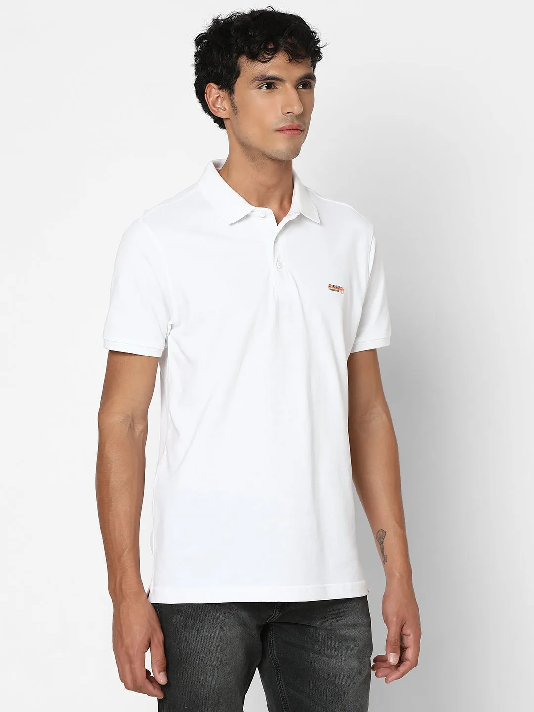 Spykar Men White Regular Fit Half Sleeve Plain Polo Tshirt