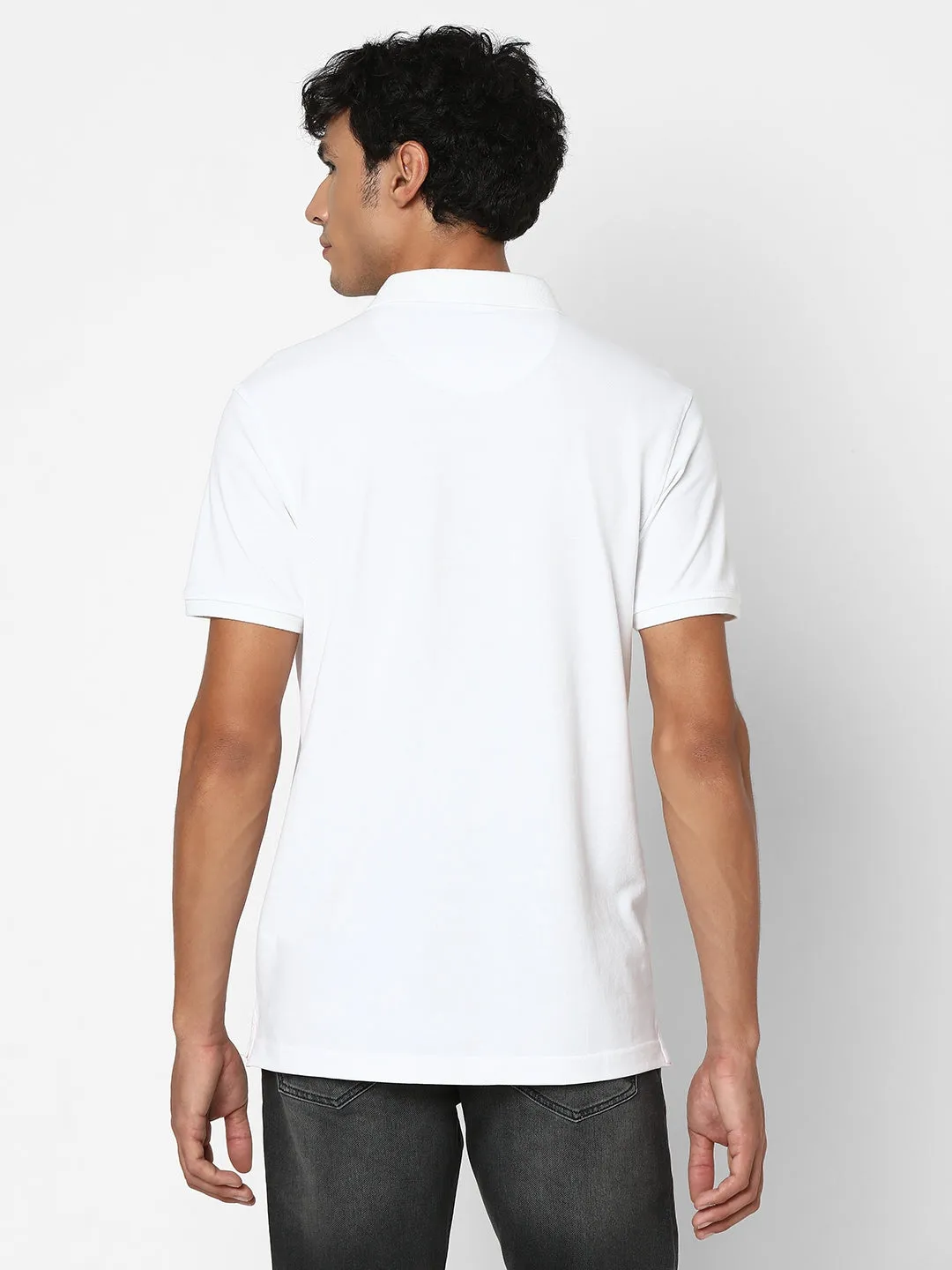 Spykar Men White Regular Fit Half Sleeve Plain Polo Tshirt