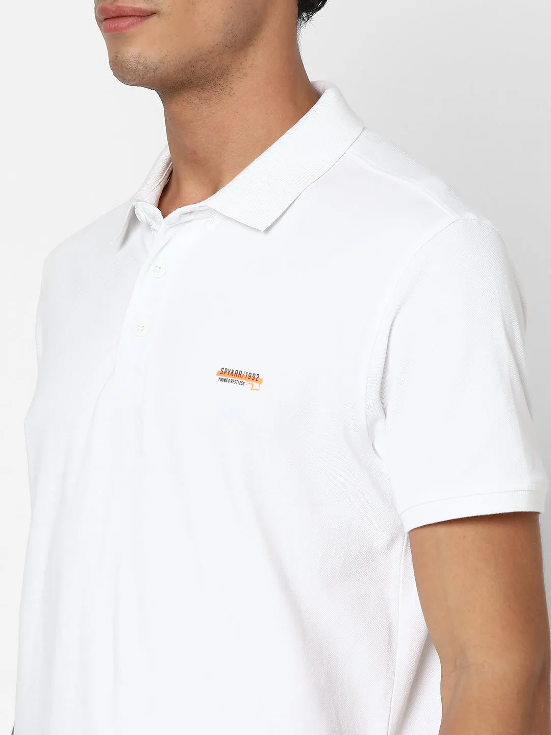 Spykar Men White Regular Fit Half Sleeve Plain Polo Tshirt