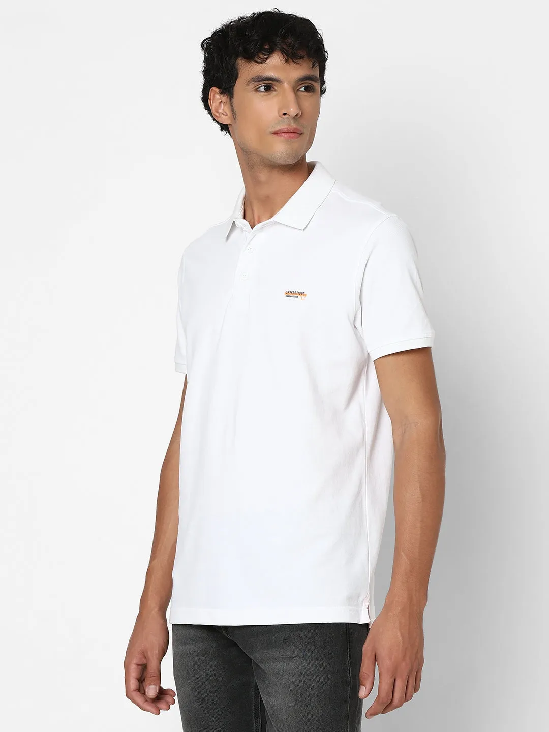 Spykar Men White Regular Fit Half Sleeve Plain Polo Tshirt