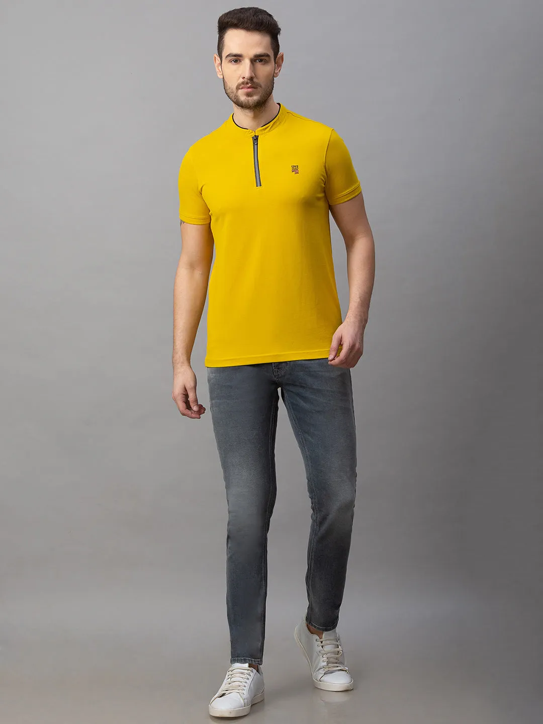 Spykar Men Yellow Cotton Slim Fit M and arin T-Shirt