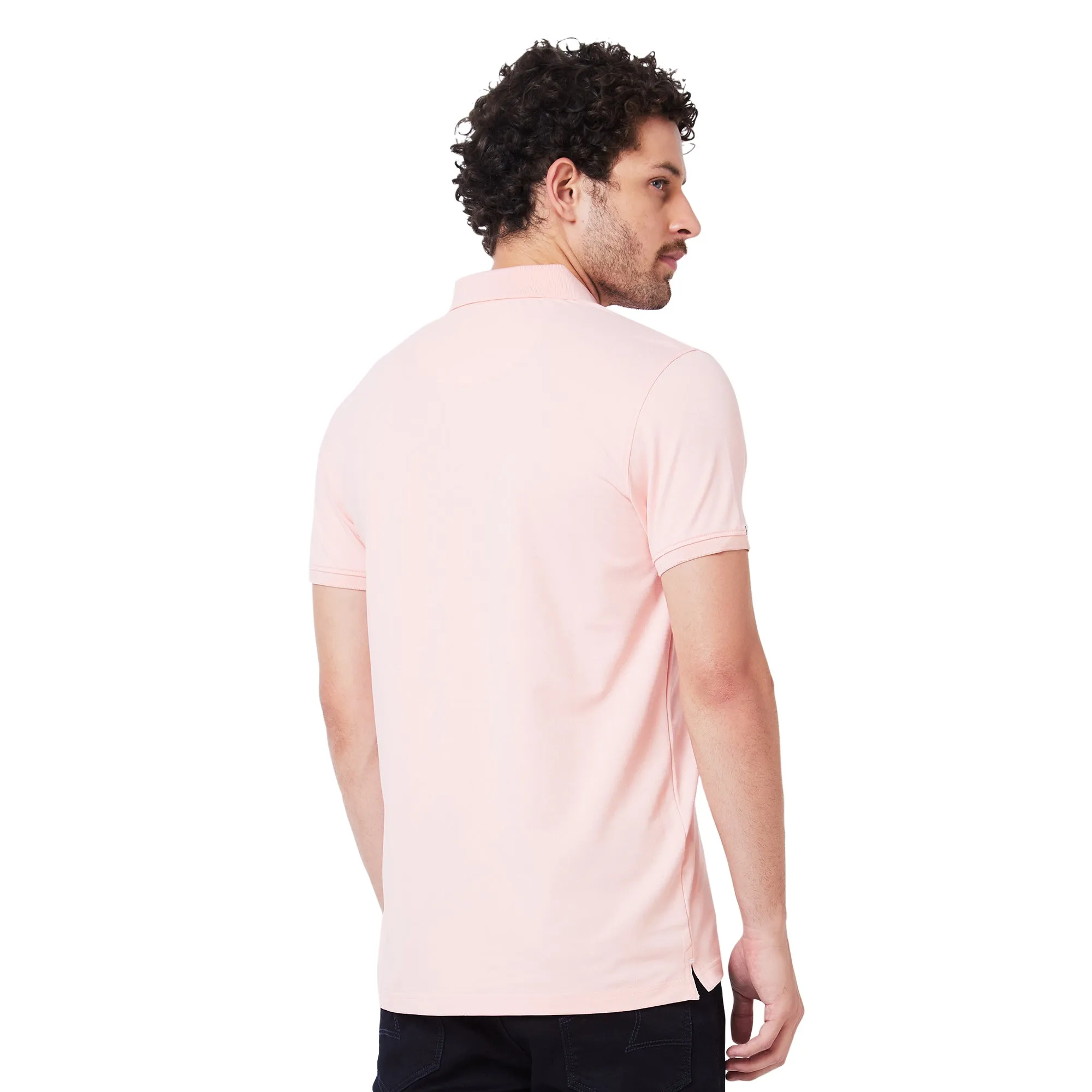 Spykar Polo Collar Half Sleeves Peach T-Shirt  For Men