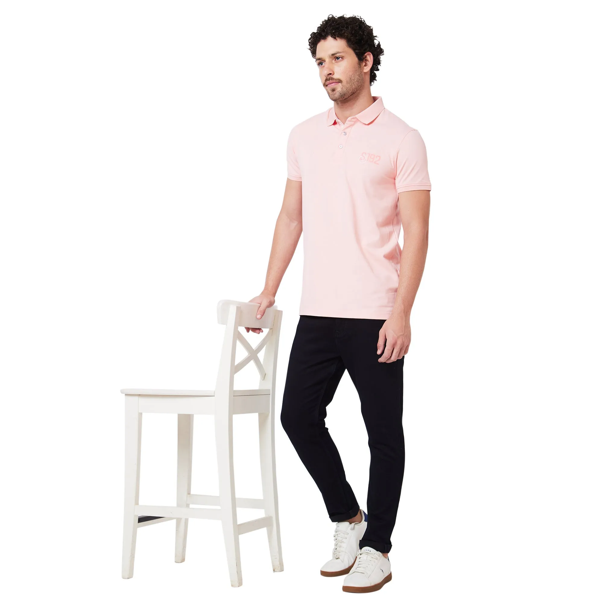 Spykar Polo Collar Half Sleeves Peach T-Shirt  For Men