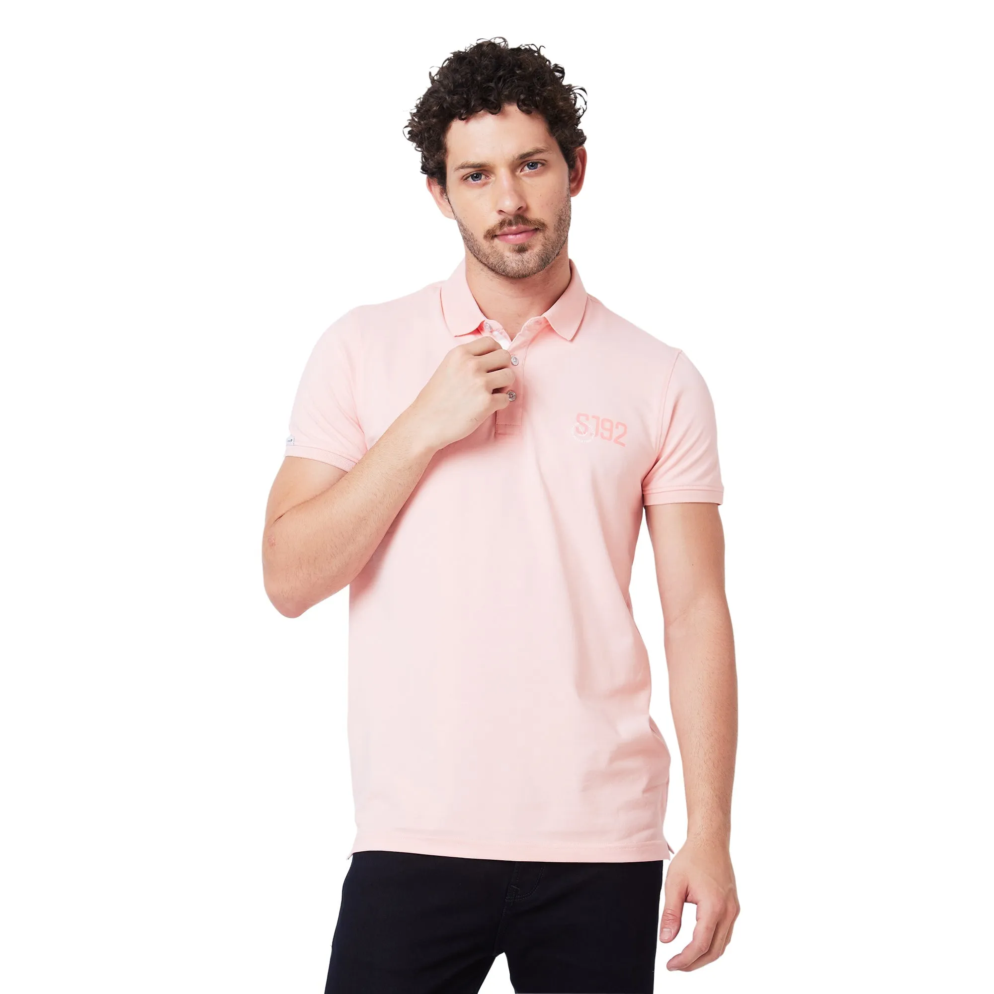 Spykar Polo Collar Half Sleeves Peach T-Shirt  For Men