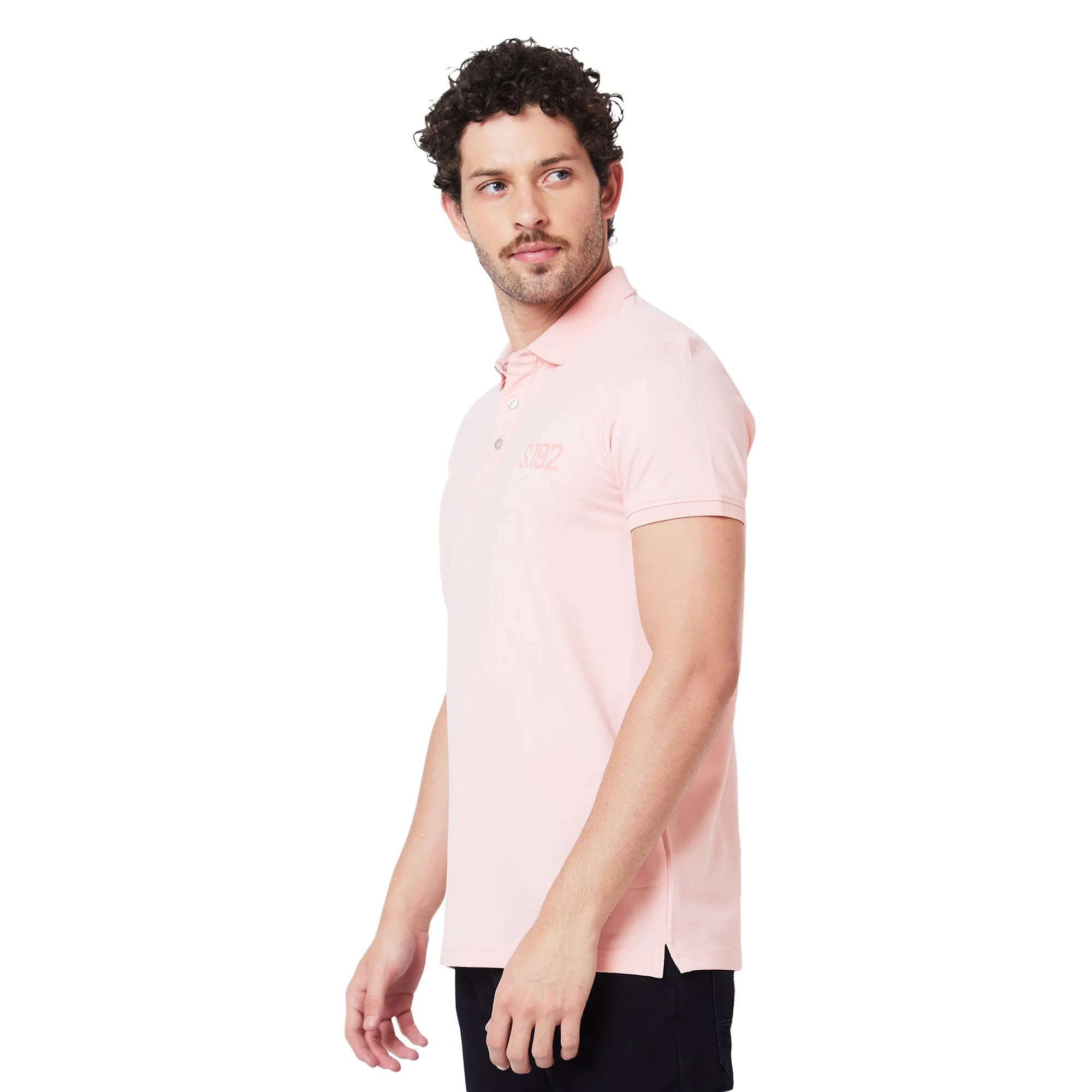 Spykar Polo Collar Half Sleeves Peach T-Shirt  For Men