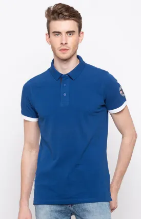 Spykar Royal Blue Solid Slim Fit Polo T-Shirt