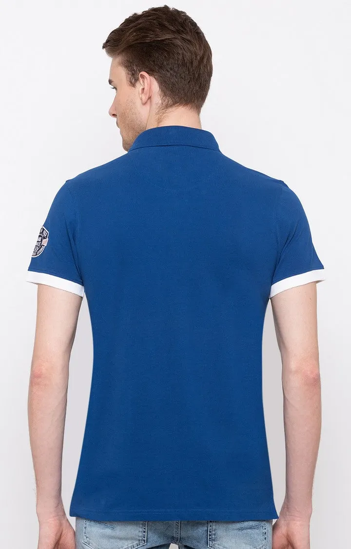 Spykar Royal Blue Solid Slim Fit Polo T-Shirt