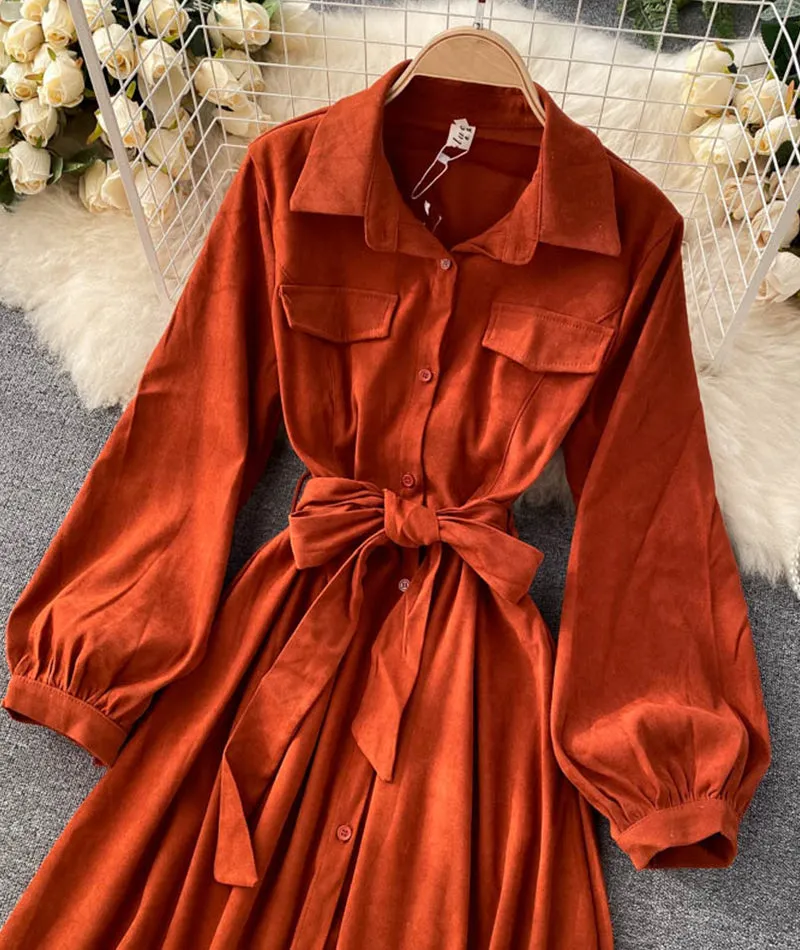 Stylish A line long sleeve dress   S106