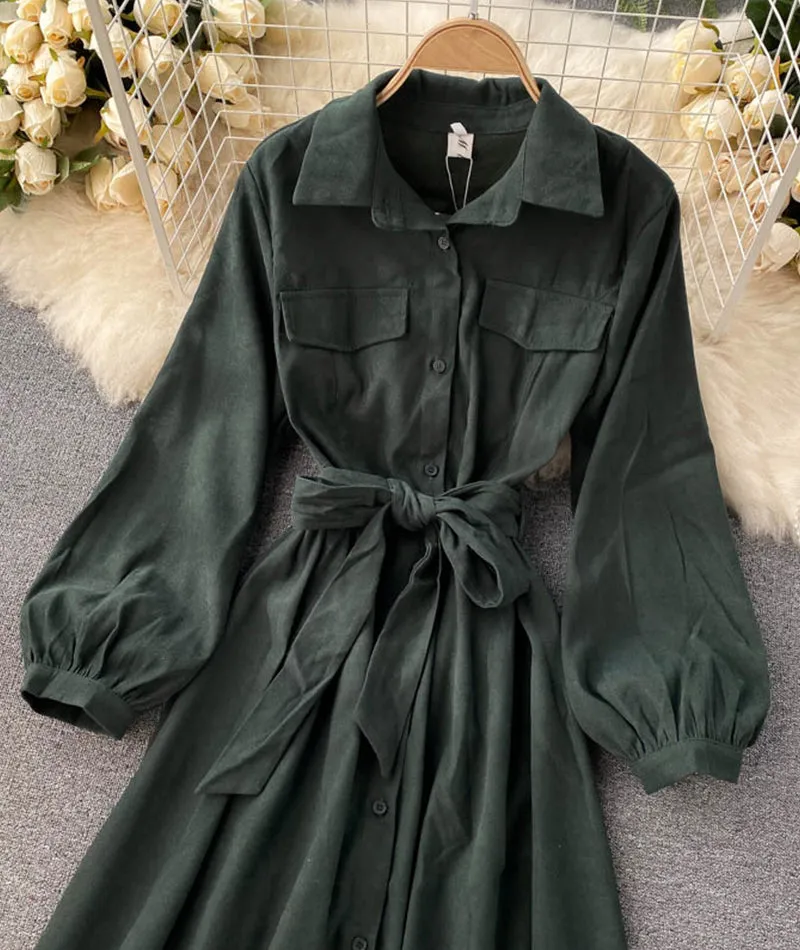 Stylish A line long sleeve dress   S106