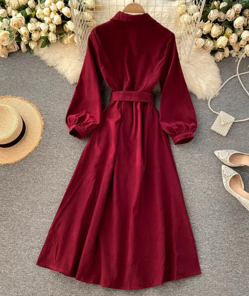 Stylish A line long sleeve dress   S106