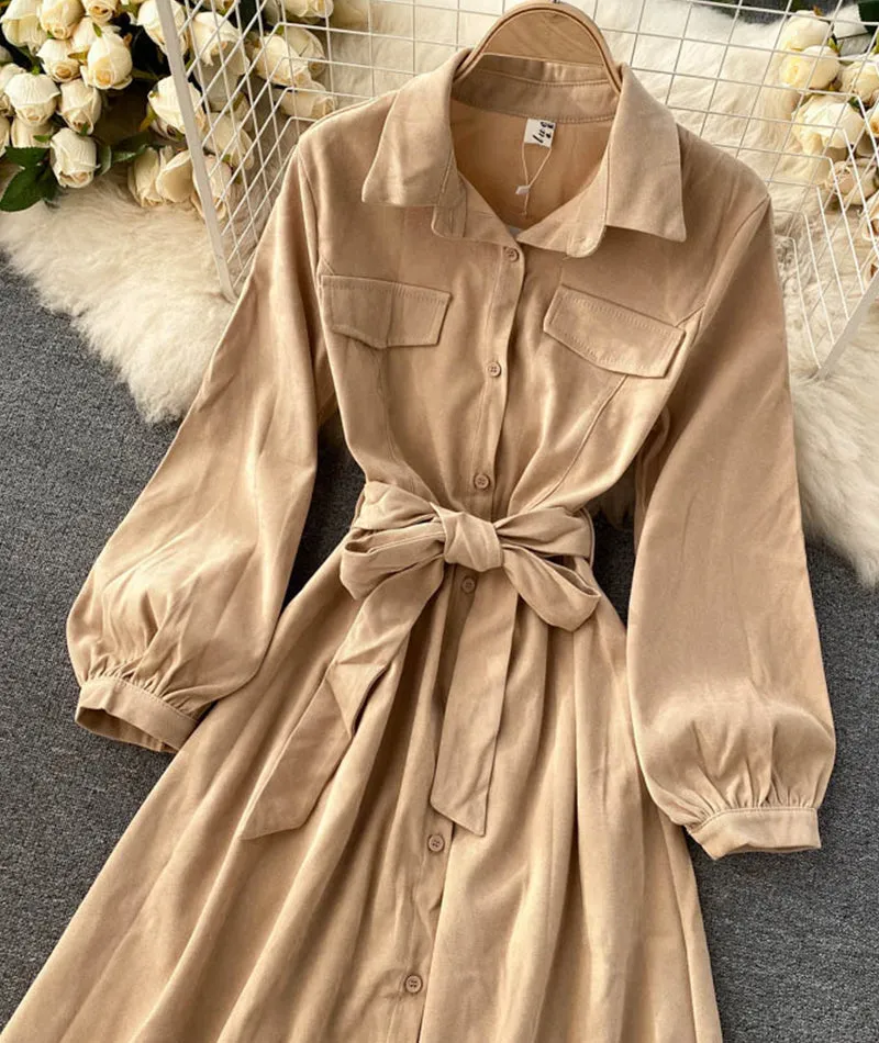 Stylish A line long sleeve dress   S106