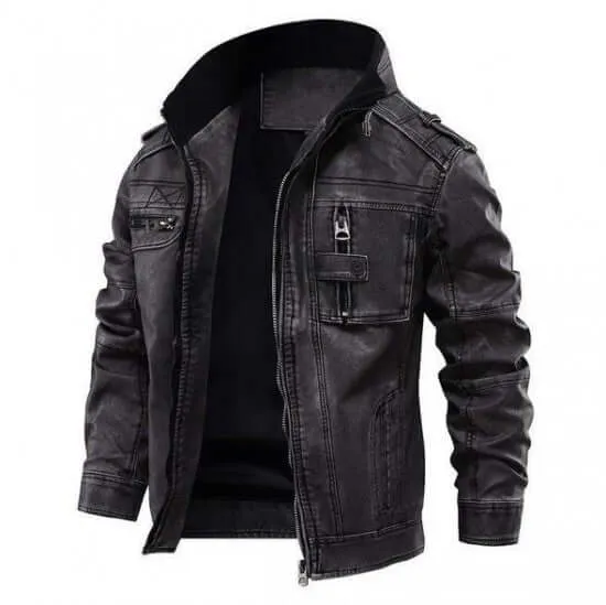 Tavares Mens Distressed Cafe Racer Leather Jacket Black