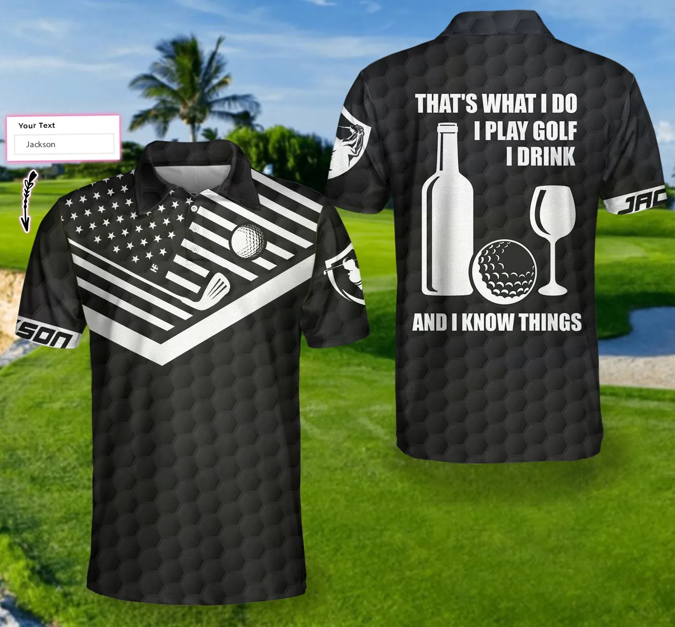 That'S What I Do Golfing And Drinking Custom Polo Shirt, Personalized Black American Flag Golf Shirt For Men Coolspod