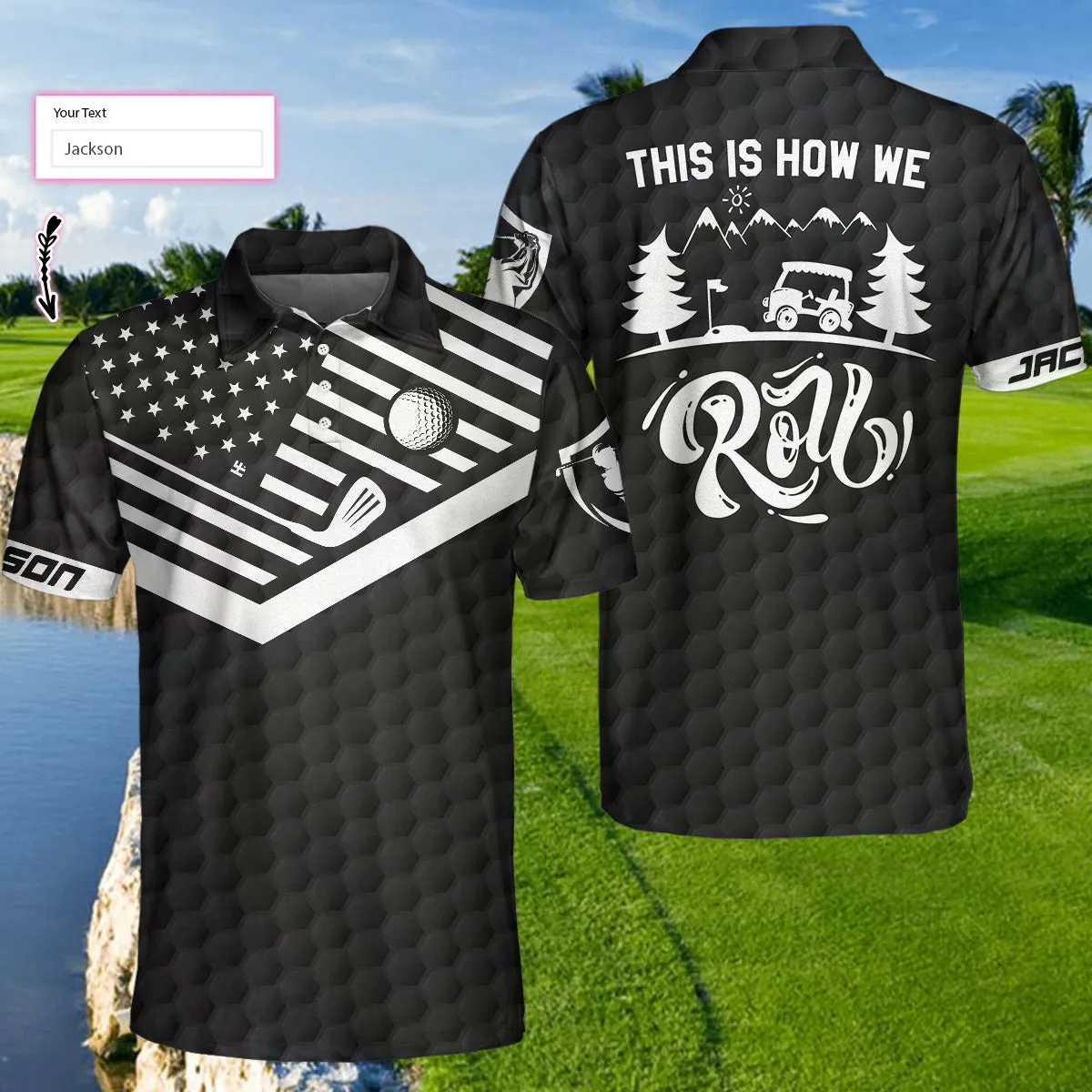 This Is How We Roll Custom Polo Shirt, Personalized Black American Flag Polo Shirt, Camping Shirt For Men Coolspod