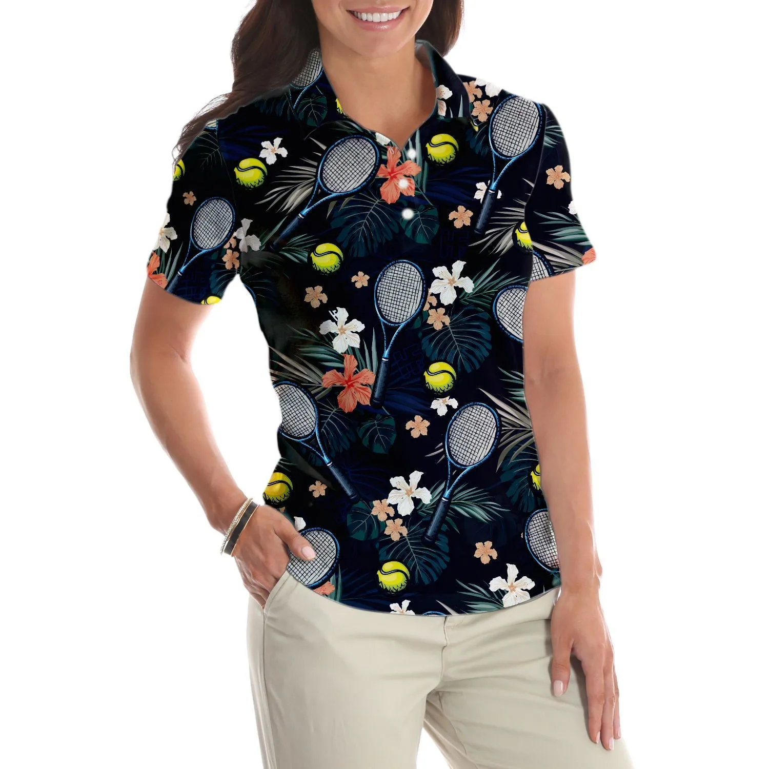 Tropical Floral Tennis Shirt For Women Short Sleeve Women Polo Shirt Coolspod