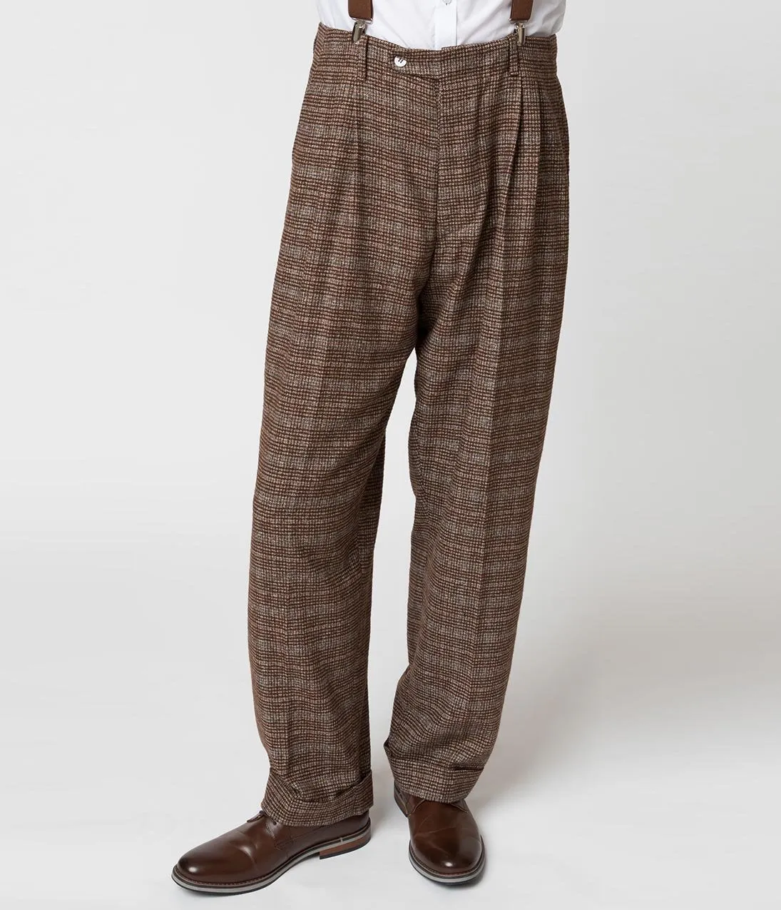 Unique Vintage 1930s Style Brown Checkered Woven Men Pants