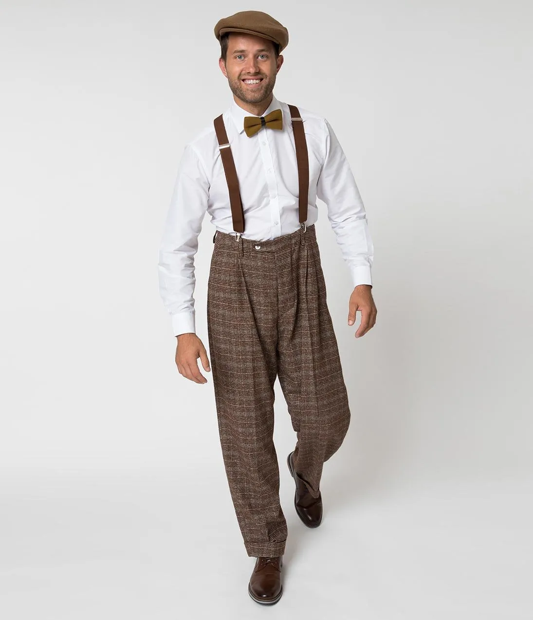 Unique Vintage 1930s Style Brown Checkered Woven Men Pants