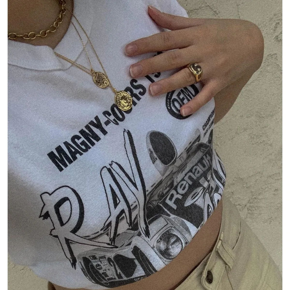 Vintage Slim Crop Top Women Letter Print Pattern Short Sleeve Tee