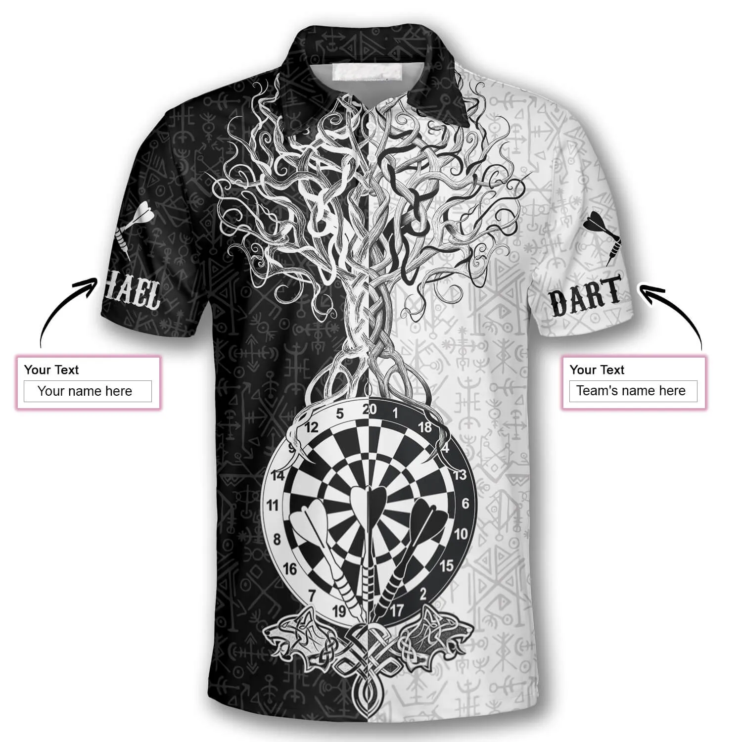 Warrior Viking Black White Custom Darts Shirts for Men, 3D All Over Print Dart Tree Shirt