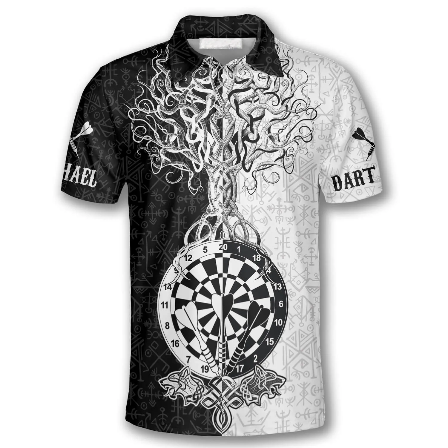 Warrior Viking Black White Custom Darts Shirts for Men, 3D All Over Print Dart Tree Shirt