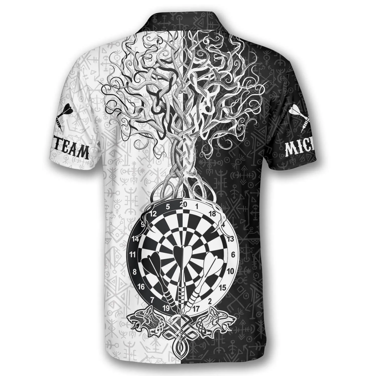 Warrior Viking Black White Custom Darts Shirts for Men, 3D All Over Print Dart Tree Shirt