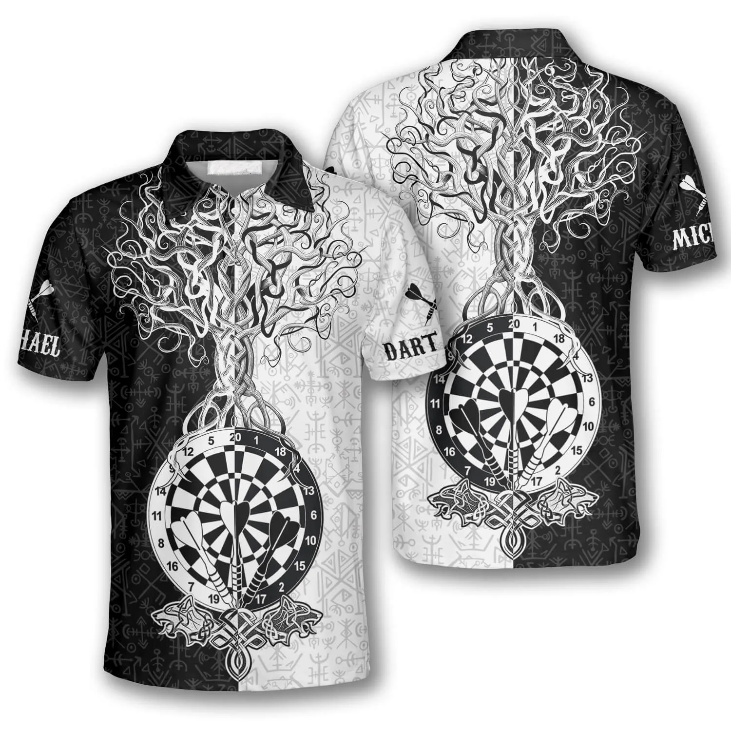 Warrior Viking Black White Custom Darts Shirts for Men, 3D All Over Print Dart Tree Shirt