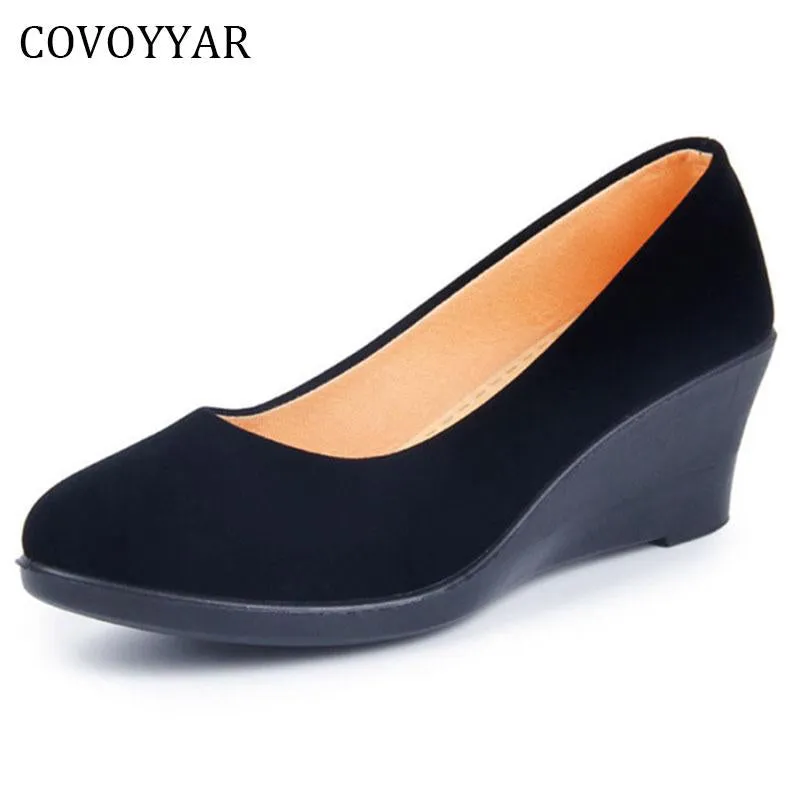 Wedge Women's Shoes Spring Autumn Flock Soft Women Pumps Slip On Casual Black Shoes Plus Size