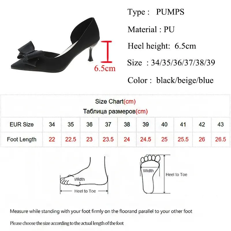 Women Bowknit Thin Heels Pumps Blue Elegant Slip-On Party Shoes Woman Summer Pointed Toe Solid Color High Heels - WSHP50101