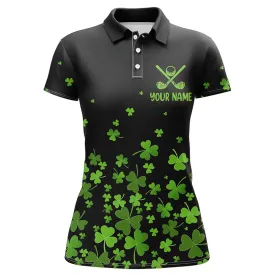 Women Golf Polos Shirts Custom Green Clover St Patrick's Day Black Pattern Golf Polos Shirt