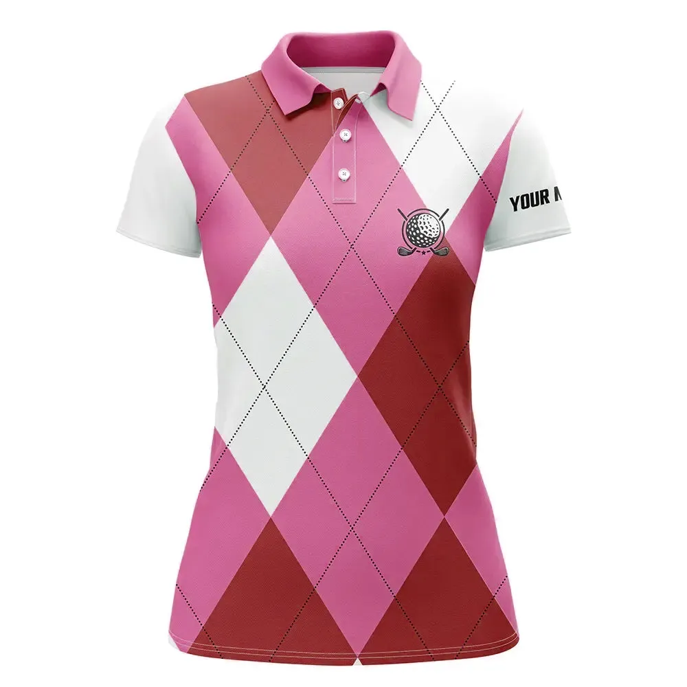 Women Golf Polos Shirts Custom Name Multicolor And White Golf Pattern, Personalized Golf Gifts