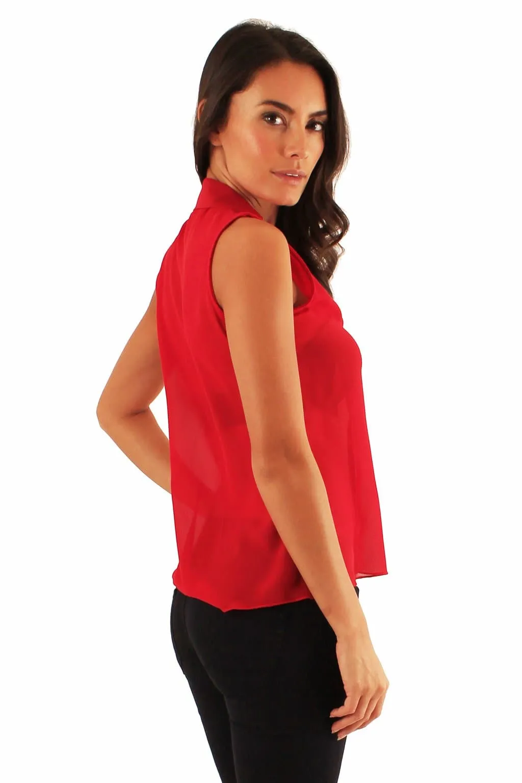 Women Sleeveless Spike Trim Blouse