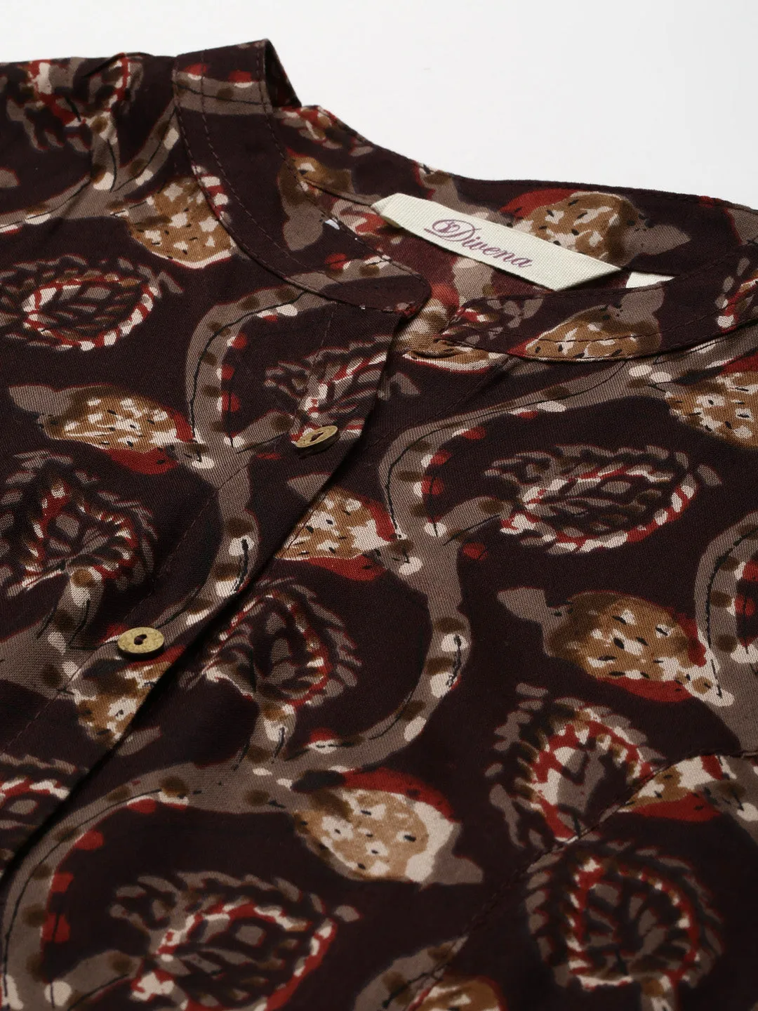 Women'S Brown Floral Rayon Top