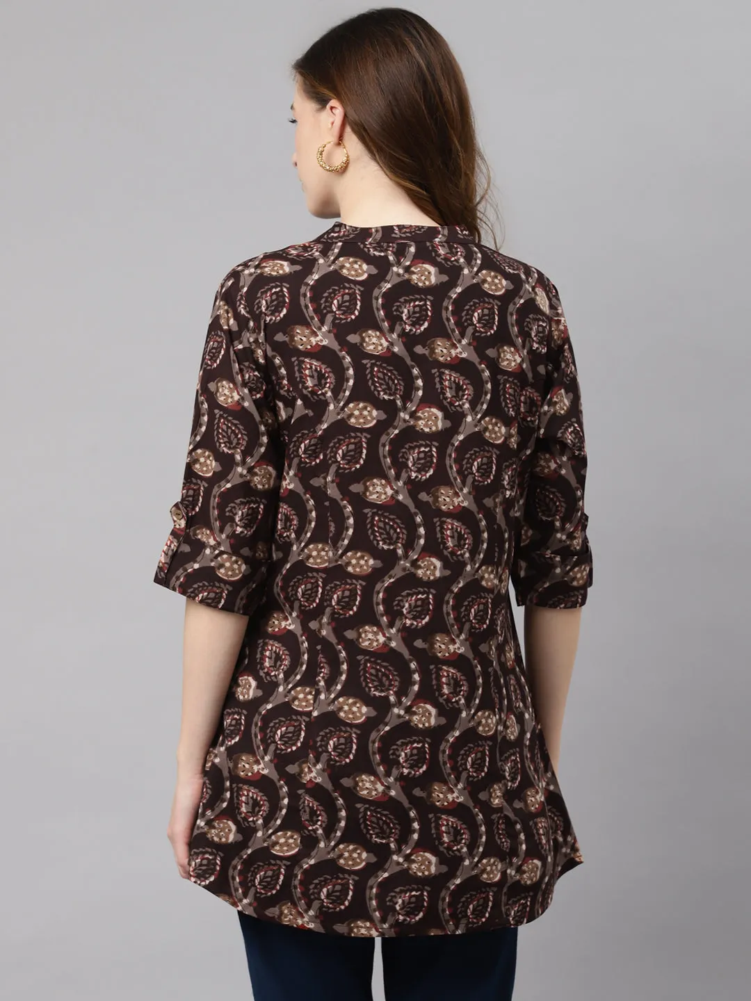 Women'S Brown Floral Rayon Top