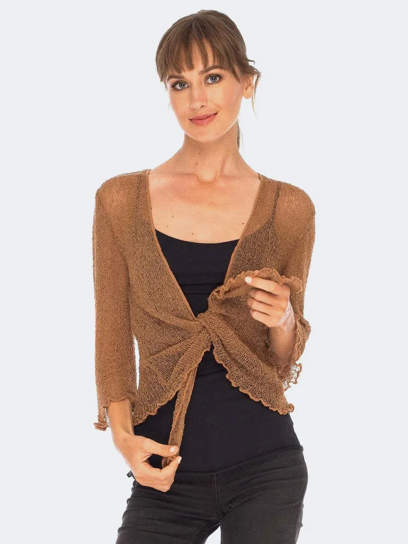 Women's Tie Up Front Knitted Open Bolero Shrug Top