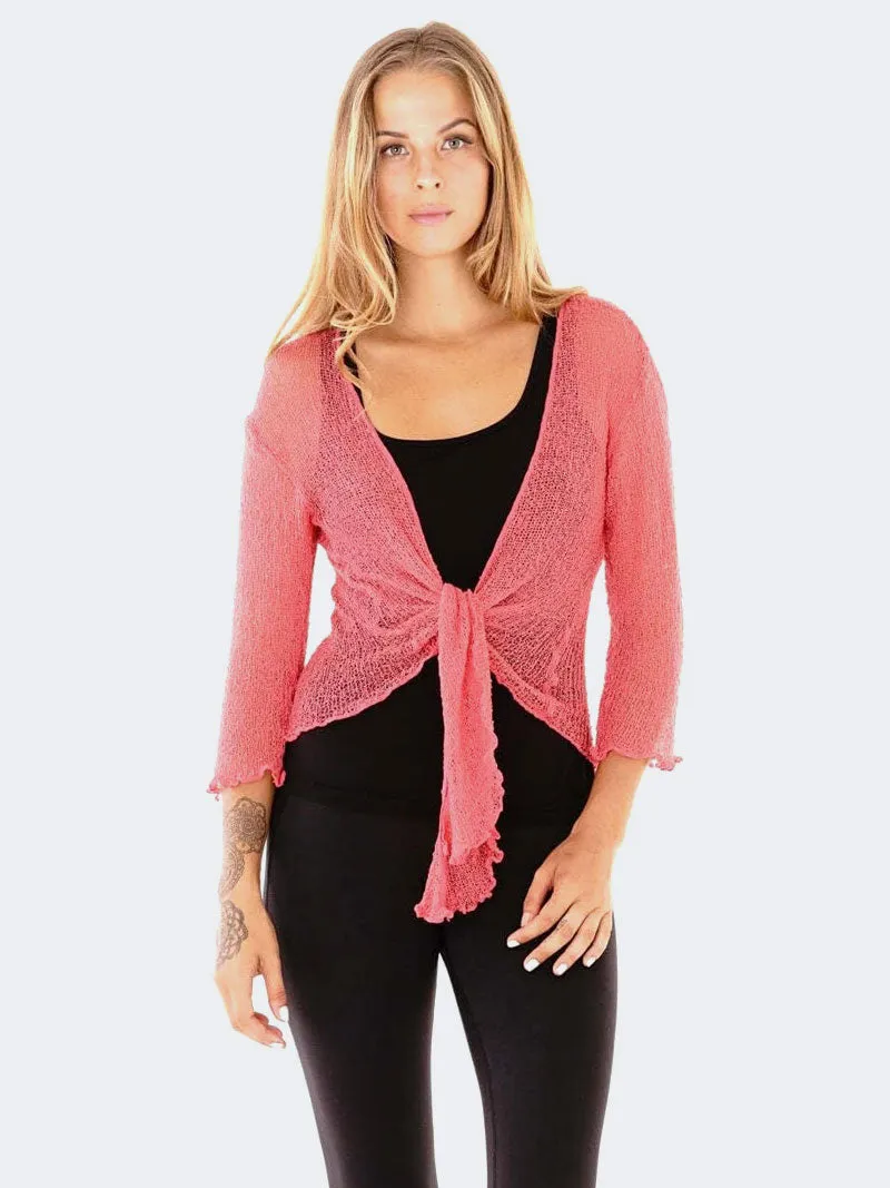 Women's Tie Up Front Knitted Open Bolero Shrug Top