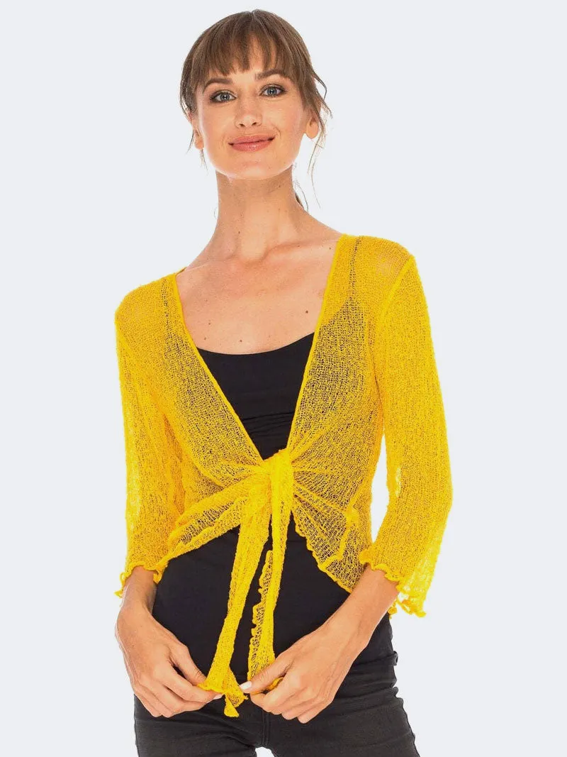 Women's Tie Up Front Knitted Open Bolero Shrug Top