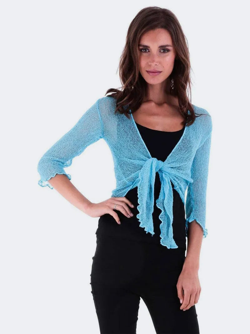 Women's Tie Up Front Knitted Open Bolero Shrug Top