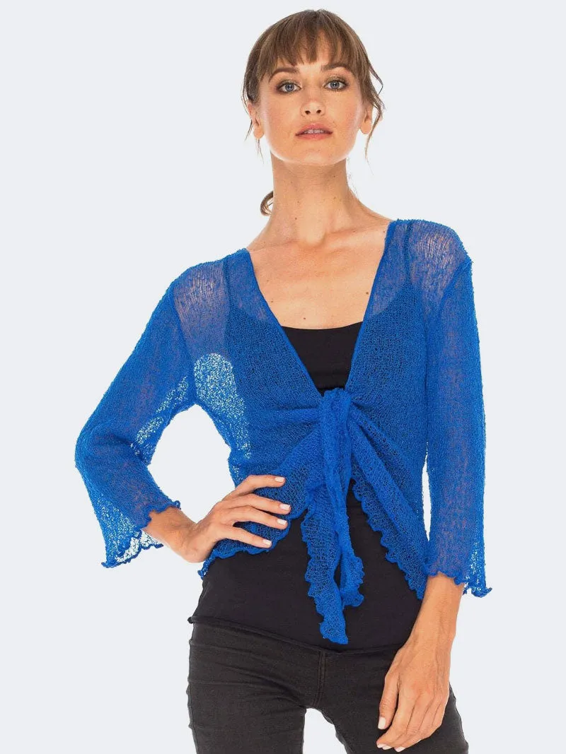 Women's Tie Up Front Knitted Open Bolero Shrug Top