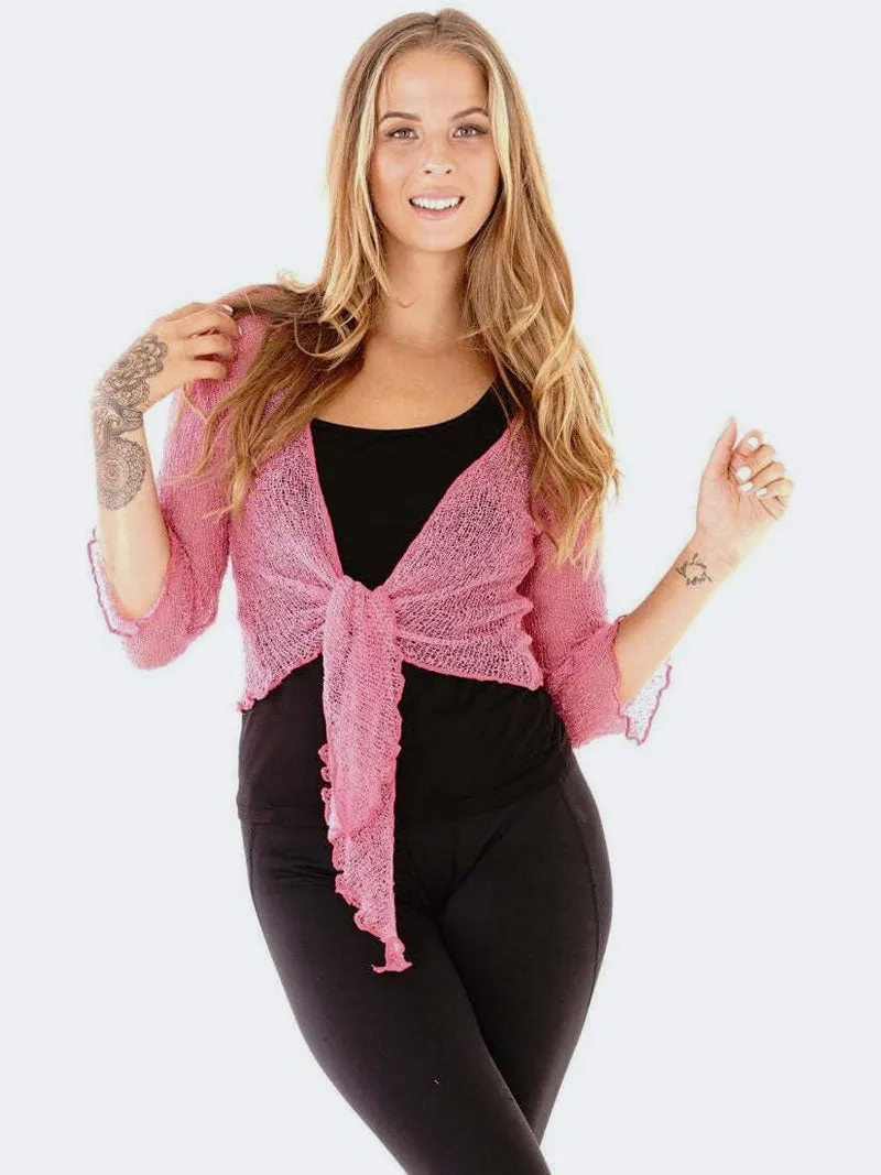 Women's Tie Up Front Knitted Open Bolero Shrug Top