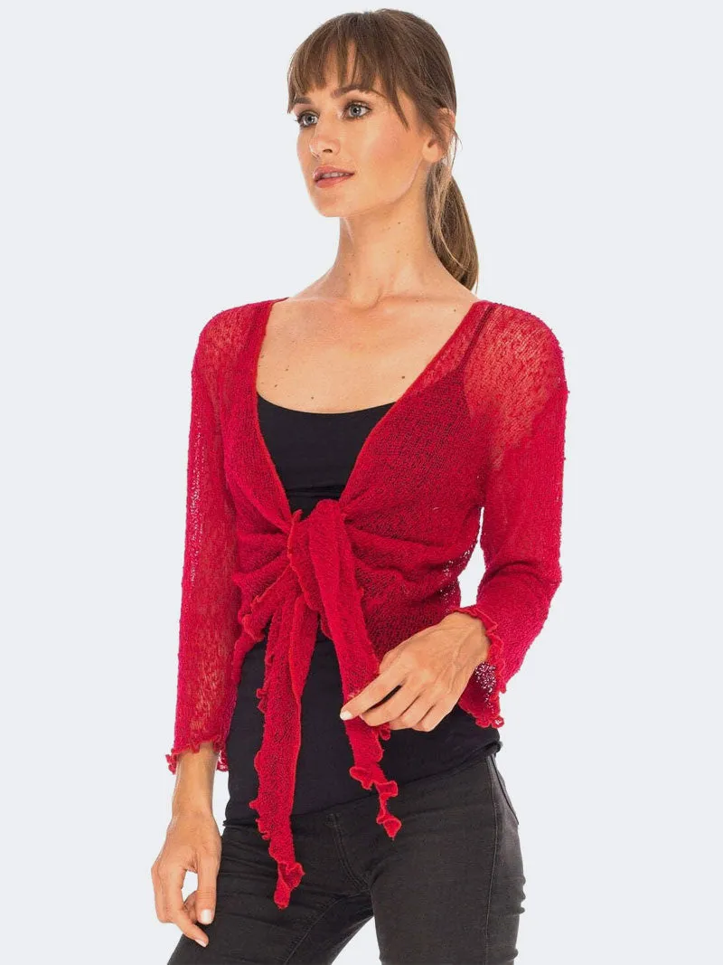 Women's Tie Up Front Knitted Open Bolero Shrug Top